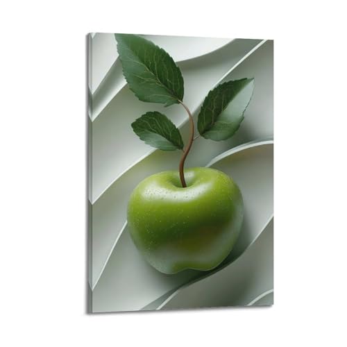Moderne Familien-Leinwandkunst, Dekor-Poster, Pflanzen-Poster, frischer grüner Apfel mit Blättern, minimalistisch, Schönheitsdekor, 50 x 75 cm, Rahmenstil Moderne Familien-Leinwandkunst, Dekor-Poster, Pflanzen-Poster, frischer grüner Apfel mit Blättern, minimalistisch, Schönheitsdekor, 50 x 75 cm, Rahmenstil von CZHXYZ