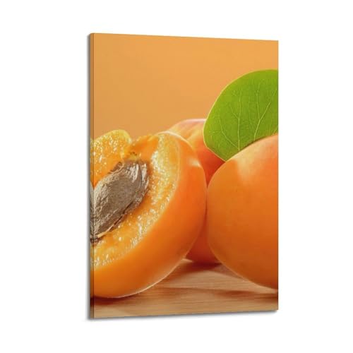 Moderne Familien-Leinwandkunst, Dekor-Poster, Pflanzen-Poster, saftige Aprikosen mit Blatt, süße Sommerdekoration, Kunst, 20 x 30 cm, Rahmenstil von CZHXYZ