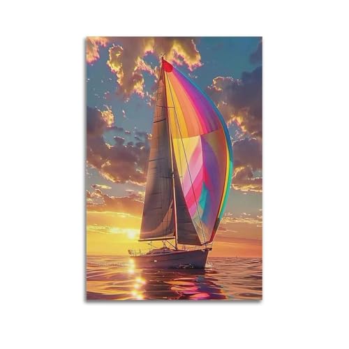 Moderne Familien-Leinwandkunst, Dekor-Poster, Pflanzenposter, buntes Segelboot auf Meer, Sonnenuntergang, Wolken, jagdfrei, romantische Dekoration, Gemälde, 20 x 30 cm, ungerahmter Stil Moderne Familien-Leinwandkunst, Dekor-Poster, Pflanzenposter, buntes Segelboot auf Meer, Sonnenuntergang, Wolken, jagdfrei, romantische Dekoration, Gemälde, 20 x 30 cm, ungerahmter Stil von CZHXYZ