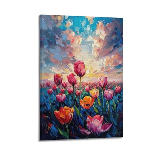Moderne Familien-Leinwandkunst, Dekor-Poster, Pflanzenposter, buntes Tulpenfeld, Impressionistischer Himmel, künstlerische Blüte, Dekoration, Kunst, 20 x 30 cm, Rahmenstil Moderne Familien-Leinwandkunst, Dekor-Poster, Pflanzenposter, buntes Tulpenfeld, Impressionistischer Himmel, künstlerische Blüte, Dekoration, Kunst, 20 x 30 cm, Rahmenstil von CZHXYZ