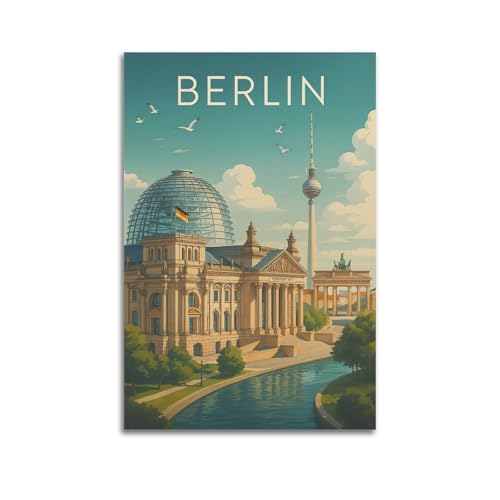 Moderne Familien-Leinwandkunst, Dekor-Poster, Stadtposter, Berliner Sehenswürdigkeiten mit Fluss, Retro-Stadtbild, Kunstgemälde, 40 x 60 cm, ungerahmter Stil Moderne Familien-Leinwandkunst, Dekor-Poster, Stadtposter, Berliner Sehenswürdigkeiten mit Fluss, Retro-Stadtbild, Kunstgemälde, 40 x 60 cm, ungerahmter Stil von CZHXYZ