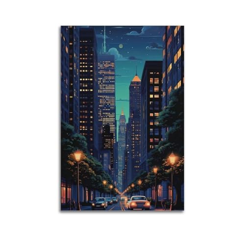 Moderne Familien-Leinwandkunst, Dekor-Poster, Stadtstraße bei Nacht, ruhig und wohlhabend, dekoratives Gemälde, 60 x 90 cm, ungerahmter Stil Moderne Familien-Leinwandkunst, Dekor-Poster, Stadtstraße bei Nacht, ruhig und wohlhabend, dekoratives Gemälde, 60 x 90 cm, ungerahmter Stil von CZHXYZ