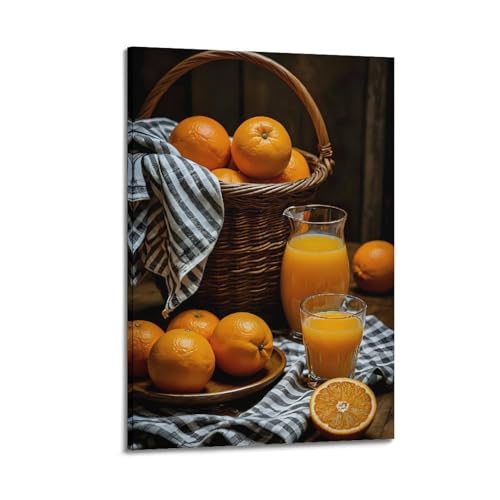 Moderne Familien-Leinwandkunst, Dekor-Poster, Stillleben-Poster, Korb mit Orangen und Glas Saft, Einfachheit, zeigt Wärme, dekoratives Gemälde, 30 x 45 cm, Rahmenstil Moderne Familien-Leinwandkunst, Dekor-Poster, Stillleben-Poster, Korb mit Orangen und Glas Saft, Einfachheit, zeigt Wärme, dekoratives Gemälde, 30 x 45 cm, Rahmenstil von CZHXYZ