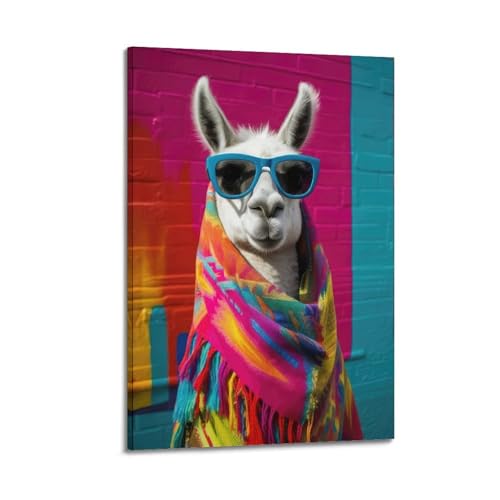 Moderne Familien-Leinwandkunst, Dekor-Poster, Tier-Poster, cooler Alpaka, bunter Schal, Sonnenbrille, beleuchtet, Straße, Vitalität, Dekoration, Gemälde, 50 x 75 cm, Rahmenstil Moderne Familien-Leinwandkunst, Dekor-Poster, Tier-Poster, cooler Alpaka, bunter Schal, Sonnenbrille, beleuchtet, Straße, Vitalität, Dekoration, Gemälde, 50 x 75 cm, Rahmenstil von CZHXYZ