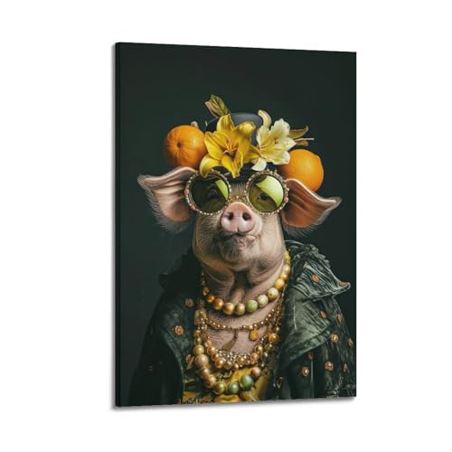 Moderne Familien-Leinwandkunst, Dekor-Poster, Tier-Poster, modisches Schwein mit Früchten, Schmuck, stilvolles Haustier-Porträt-Kunstgemälde, 60 x 90 cm, Rahmenstil Moderne Familien-Leinwandkunst, Dekor-Poster, Tier-Poster, modisches Schwein mit Früchten, Schmuck, stilvolles Haustier-Porträt-Kunstgemälde, 60 x 90 cm, Rahmenstil von CZHXYZ