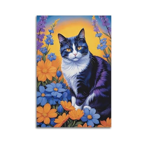 Moderne Familien-Leinwandkunst, Dekor-Poster, Tierposter, Katze sitzt in Blumen, charmantes Haustier in der Natur, dekoratives Gemälde, 30 x 45 cm, ungerahmter Stil Moderne Familien-Leinwandkunst, Dekor-Poster, Tierposter, Katze sitzt in Blumen, charmantes Haustier in der Natur, dekoratives Gemälde, 30 x 45 cm, ungerahmter Stil von CZHXYZ