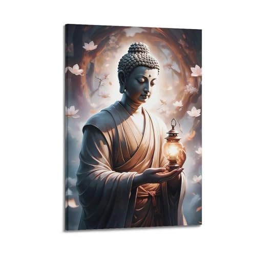 Moderne Familien-Leinwandkunst, Dekor-Poster, Zen-Poster, Buddha mit Laterne, ruhig und heilig, dekoratives Gemälde, 20 x 30 cm, Rahmenstil Moderne Familien-Leinwandkunst, Dekor-Poster, Zen-Poster, Buddha mit Laterne, ruhig und heilig, dekoratives Gemälde, 20 x 30 cm, Rahmenstil von CZHXYZ