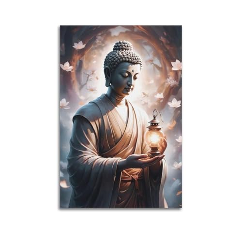 Moderne Familien-Leinwandkunst, Dekor-Poster, Zen-Poster, Buddha mit Laterne, ruhig und heilig, dekoratives Gemälde, 50 x 75 cm, ungerahmter Stil Moderne Familien-Leinwandkunst, Dekor-Poster, Zen-Poster, Buddha mit Laterne, ruhig und heilig, dekoratives Gemälde, 50 x 75 cm, ungerahmter Stil von CZHXYZ