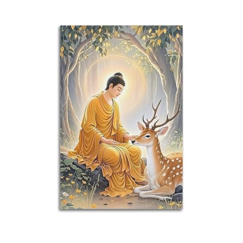 Moderne Familien-Leinwandkunst, Dekor-Poster, Zen-Poster, Buddha und Hirsch, friedlich und ruhig, dekoratives Gemälde, 60 x 90 cm, ungerahmter Stil Moderne Familien-Leinwandkunst, Dekor-Poster, Zen-Poster, Buddha und Hirsch, friedlich und ruhig, dekoratives Gemälde, 60 x 90 cm, ungerahmter Stil von CZHXYZ