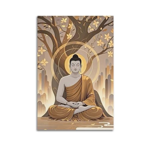 Moderne Familien-Leinwandkunst, Dekor-Poster, Zen-Poster, Buddha unter Bodhi-Baum, ruhig und heilend, dekoratives Gemälde, 40 x 60 cm, ungerahmter Stil Moderne Familien-Leinwandkunst, Dekor-Poster, Zen-Poster, Buddha unter Bodhi-Baum, ruhig und heilend, dekoratives Gemälde, 40 x 60 cm, ungerahmter Stil von CZHXYZ