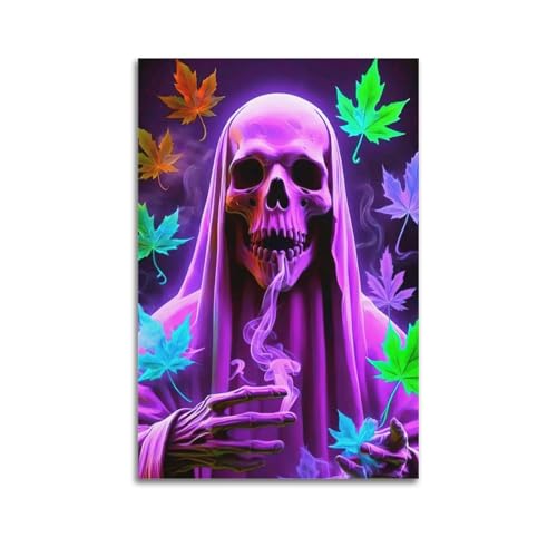 Moderne Familien-Leinwandkunst, Dekor-Poster, dunkles Kunstposter, Neon-Totenkopf mit Ahornblättern, geheimnisvolle Kunstmalerei, 30 x 45 cm, ungerahmter Stil Moderne Familien-Leinwandkunst, Dekor-Poster, dunkles Kunstposter, Neon-Totenkopf mit Ahornblättern, geheimnisvolle Kunstmalerei, 30 x 45 cm, ungerahmter Stil von CZHXYZ