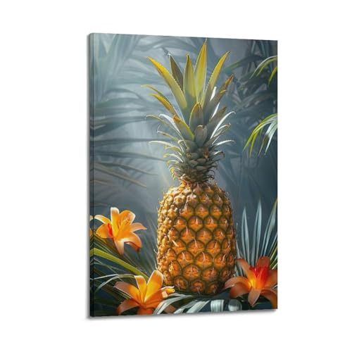 Moderne Familien-Leinwandkunst, Dekor-Poster, frische Poster, tropische Ananas und Blumen, natürliches und heilendes dekoratives Gemälde, 40 x 60 cm, Rahmenstil Moderne Familien-Leinwandkunst, Dekor-Poster, frische Poster, tropische Ananas und Blumen, natürliches und heilendes dekoratives Gemälde, 40 x 60 cm, Rahmenstil von CZHXYZ