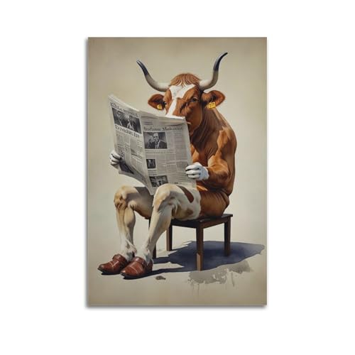 Moderne Familien-Leinwandkunst, Dekor-Poster, kreatives Poster, Kuh, liest, Zeitung, humorvolle Tierkunst, Gemälde, 60 x 90 cm, ungerahmter Stil Moderne Familien-Leinwandkunst, Dekor-Poster, kreatives Poster, Kuh, liest, Zeitung, humorvolle Tierkunst, Gemälde, 60 x 90 cm, ungerahmter Stil von CZHXYZ