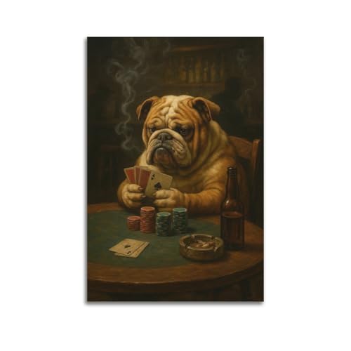 Moderne Familien-Leinwandkunst, Dekor-Poster, lustiges Poster, Bulldogge, die Poker spielt, humorvolle Kunstmalerei, 30 x 45 cm, ungerahmter Stil Moderne Familien-Leinwandkunst, Dekor-Poster, lustiges Poster, Bulldogge, die Poker spielt, humorvolle Kunstmalerei, 30 x 45 cm, ungerahmter Stil von CZHXYZ