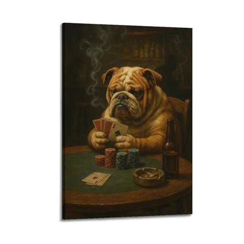 Moderne Familien-Leinwandkunst, Dekor-Poster, lustiges Poster, Bulldogge, die Poker spielt, humorvolle Kunstmalerei, 40 x 60 cm, Rahmenstil Moderne Familien-Leinwandkunst, Dekor-Poster, lustiges Poster, Bulldogge, die Poker spielt, humorvolle Kunstmalerei, 40 x 60 cm, Rahmenstil von CZHXYZ