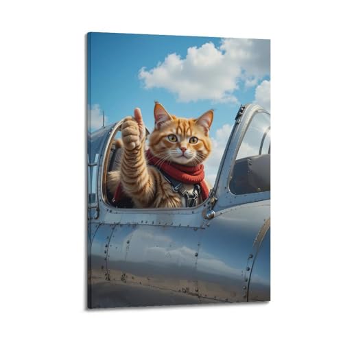 Moderne Familien-Leinwandkunst, Dekor-Poster, lustiges Poster, Pilotenkatze, niedliches und cooles dekoratives Gemälde, 40 x 60 cm, Rahmenstil Moderne Familien-Leinwandkunst, Dekor-Poster, lustiges Poster, Pilotenkatze, niedliches und cooles dekoratives Gemälde, 40 x 60 cm, Rahmenstil von CZHXYZ
