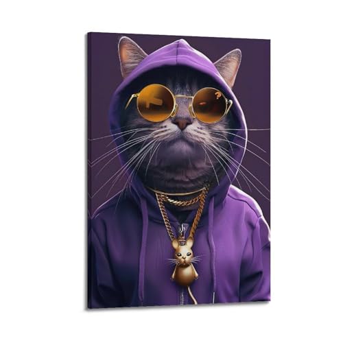 Moderne Familien-Leinwandkunst, Dekor-Poster, niedliches Poster, coole Katze mit Kapuze, lustiges Kunstgemälde, 50 x 75 cm, Rahmenstil Moderne Familien-Leinwandkunst, Dekor-Poster, niedliches Poster, coole Katze mit Kapuze, lustiges Kunstgemälde, 50 x 75 cm, Rahmenstil von CZHXYZ
