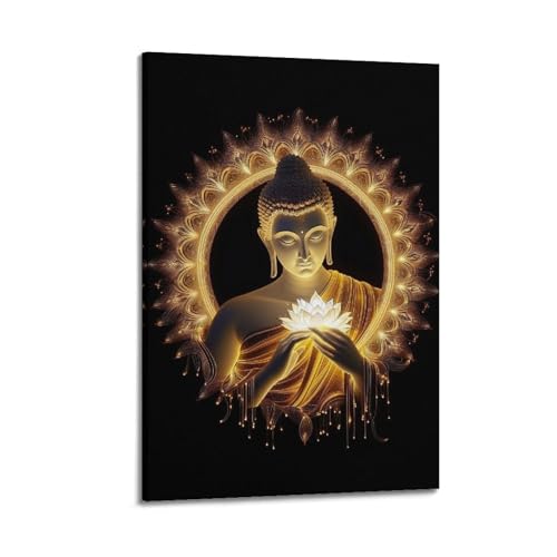 Moderne Familien-Leinwandkunst, Dekor-Poster, religiöses Poster, Buddha mit goldenem Heiligenschein und Lotus, spirituelles Licht, Dekoration, Kunst, 40 x 60 cm, Rahmenstil Moderne Familien-Leinwandkunst, Dekor-Poster, religiöses Poster, Buddha mit goldenem Heiligenschein und Lotus, spirituelles Licht, Dekoration, Kunst, 40 x 60 cm, Rahmenstil von CZHXYZ