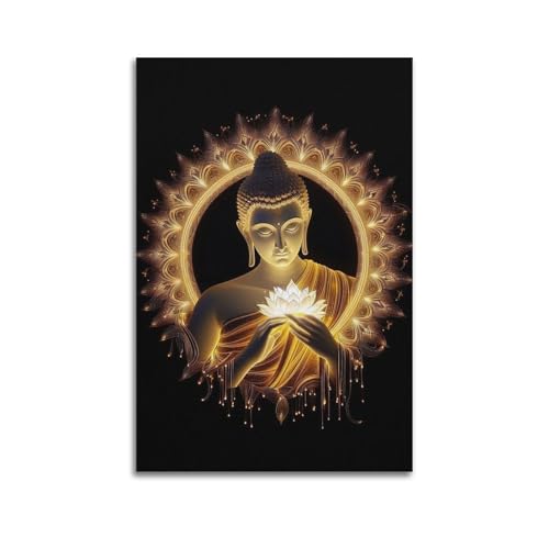 Moderne Familien-Leinwandkunst, Dekor-Poster, religiöses Poster, Buddha mit goldenem Heiligenschein und Lotus, spirituelles Licht, Dekoration, Kunst, 60 x 90 cm, ungerahmter Stil Moderne Familien-Leinwandkunst, Dekor-Poster, religiöses Poster, Buddha mit goldenem Heiligenschein und Lotus, spirituelles Licht, Dekoration, Kunst, 60 x 90 cm, ungerahmter Stil von CZHXYZ