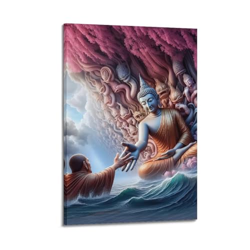 Moderne Familien-Leinwandkunst, Dekor-Poster, religiöses Poster, junger Mönch, der an Buddha betet, spirituellen Frieden, Dekoration, Kunst, 40 x 60 cm, Rahmenstil Moderne Familien-Leinwandkunst, Dekor-Poster, religiöses Poster, junger Mönch, der an Buddha betet, spirituellen Frieden, Dekoration, Kunst, 40 x 60 cm, Rahmenstil von CZHXYZ