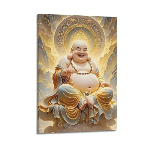 Moderne Familien-Leinwandkunst, Dekor-Poster, religiöses Poster, lachender Buddha, goldene Glückseligkeit, Dekoration, Kunst, 50 x 75 cm, Rahmenstil Moderne Familien-Leinwandkunst, Dekor-Poster, religiöses Poster, lachender Buddha, goldene Glückseligkeit, Dekoration, Kunst, 50 x 75 cm, Rahmenstil von CZHXYZ