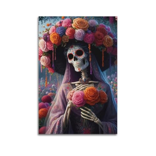 Moderne Familien-Leinwandkunst, Dekor-Poster, romantisches Poster, Blume, verziertes Totenkopf-Porträt, wunderschönes und geheimnisvolles dekoratives Gemälde, 50 x 75 cm, ungerahmter Stil Moderne Familien-Leinwandkunst, Dekor-Poster, romantisches Poster, Blume, verziertes Totenkopf-Porträt, wunderschönes und geheimnisvolles dekoratives Gemälde, 50 x 75 cm, ungerahmter Stil von CZHXYZ