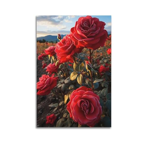 Moderne Familien-Leinwandkunst, Dekor-Poster, romantisches Poster, Feld mit roten Rosen, schönes und zartes dekoratives Gemälde, 60 x 90 cm, ungerahmter Stil Moderne Familien-Leinwandkunst, Dekor-Poster, romantisches Poster, Feld mit roten Rosen, schönes und zartes dekoratives Gemälde, 60 x 90 cm, ungerahmter Stil von CZHXYZ