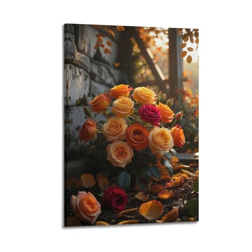 Moderne Familien-Leinwandkunst, Dekor-Poster, romantisches Poster, bunte Rosen im Herbst, romantische Kunstmalerei, 40 x 60 cm, Rahmenstil Moderne Familien-Leinwandkunst, Dekor-Poster, romantisches Poster, bunte Rosen im Herbst, romantische Kunstmalerei, 40 x 60 cm, Rahmenstil von CZHXYZ