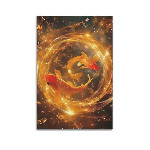 Moderne Familien-Leinwandkunst, Dekor-Poster, verheißungsvolles Poster, goldfarben, helle Koi-Fische, Glück und Wohlstand, dekoratives Gemälde, 30 x 45 cm, ungerahmter Stil Moderne Familien-Leinwandkunst, Dekor-Poster, verheißungsvolles Poster, goldfarben, helle Koi-Fische, Glück und Wohlstand, dekoratives Gemälde, 30 x 45 cm, ungerahmter Stil von CZHXYZ