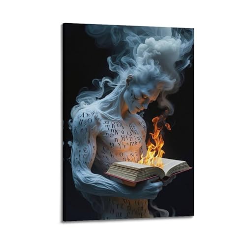 Moderne Familien-Leinwandkunst-Dekor-Poster, Fantasie-Poster, Rauch, geformte Figur mit brennendem Buch, geheimnisvolles und magisches dekoratives Gemälde, 30 x 45 cm, Rahmenstil Moderne Familien-Leinwandkunst-Dekor-Poster, Fantasie-Poster, Rauch, geformte Figur mit brennendem Buch, geheimnisvolles und magisches dekoratives Gemälde, 30 x 45 cm, Rahmenstil von CZHXYZ