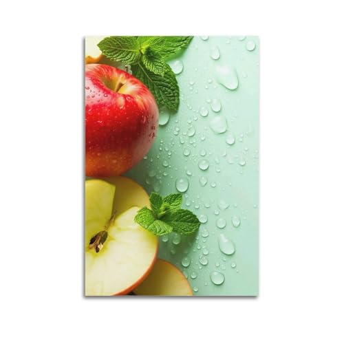 Moderne Familien-Leinwandkunst-Dekor-Poster, Lebensmittel-Poster, roter Apfel mit Minzwassertropfen, erfrischendes Obstkunstgemälde, 30 x 45 cm, ungerahmter Stil Moderne Familien-Leinwandkunst-Dekor-Poster, Lebensmittel-Poster, roter Apfel mit Minzwassertropfen, erfrischendes Obstkunstgemälde, 30 x 45 cm, ungerahmter Stil von CZHXYZ