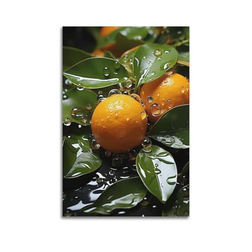 Moderne Familien-Leinwandkunst-Dekor-Poster, Obst-Poster, frische Mandarinen mit grünen Blättern und Wassertropfen, frisch und verführerisch, dekoratives Gemälde, 50 x 75 cm, ungerahmter Stil Moderne Familien-Leinwandkunst-Dekor-Poster, Obst-Poster, frische Mandarinen mit grünen Blättern und Wassertropfen, frisch und verführerisch, dekoratives Gemälde, 50 x 75 cm, ungerahmter Stil von CZHXYZ