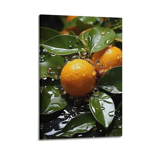 Moderne Familien-Leinwandkunst-Dekor-Poster, Obst-Poster, frische Mandarinen mit grünen Blättern und Wassertropfen, frisch und verführerisch, dekoratives Gemälde, 60 x 90 cm, Rahmenstil Moderne Familien-Leinwandkunst-Dekor-Poster, Obst-Poster, frische Mandarinen mit grünen Blättern und Wassertropfen, frisch und verführerisch, dekoratives Gemälde, 60 x 90 cm, Rahmenstil von CZHXYZ