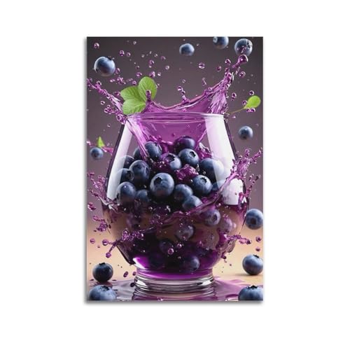 Moderne Familien-Leinwandkunst-Dekor-Poster, Pflanzen-Poster, Blaubeeren im Glas, violetter Saft, Spritzer kollidieren mit Vitalitäts-Dekor-Gemälde, 40 x 60 cm, ungerahmter Stil Moderne Familien-Leinwandkunst-Dekor-Poster, Pflanzen-Poster, Blaubeeren im Glas, violetter Saft, Spritzer kollidieren mit Vitalitäts-Dekor-Gemälde, 40 x 60 cm, ungerahmter Stil von CZHXYZ