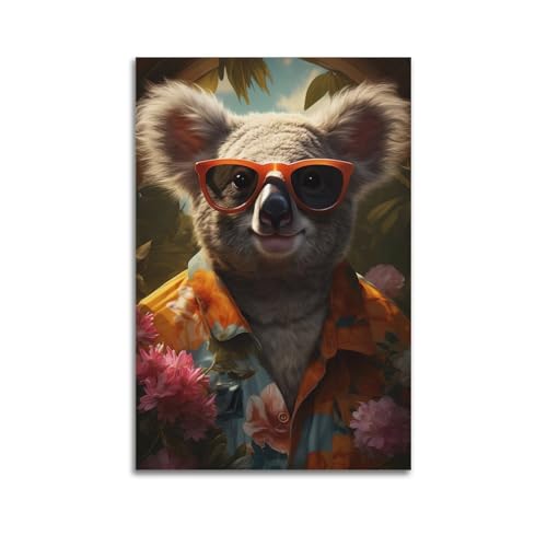 Moderne Familien-Leinwandkunst-Dekor-Poster, Tierposter Koala in Blumenhemd und Sonnenbrille, bringt Spaß in das Kinderzimmer, 40 x 60 cm, ungerahmter Stil Moderne Familien-Leinwandkunst-Dekor-Poster, Tierposter Koala in Blumenhemd und Sonnenbrille, bringt Spaß in das Kinderzimmer, 40 x 60 cm, ungerahmter Stil von CZHXYZ