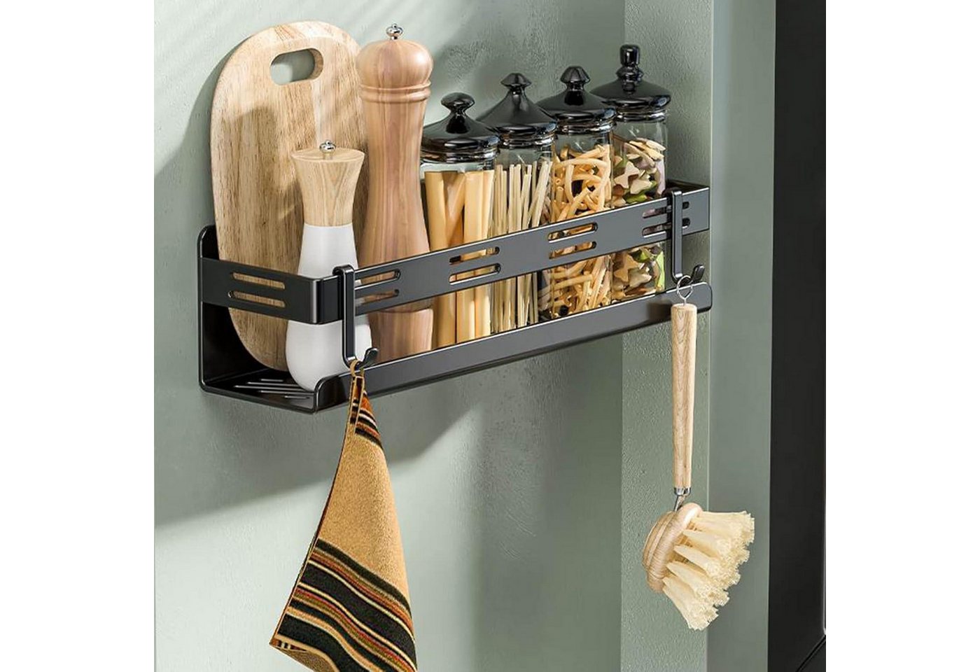 CZKDTT Gewürzregal Gewürzregal Selbstklebend Küchenregal ohne Bohren Hängend Schwarz 40cm CZKDTT Gewürzregal Gewürzregal Selbstklebend Küchenregal ohne Bohren Hängend Schwarz 40cm von CZKDTT