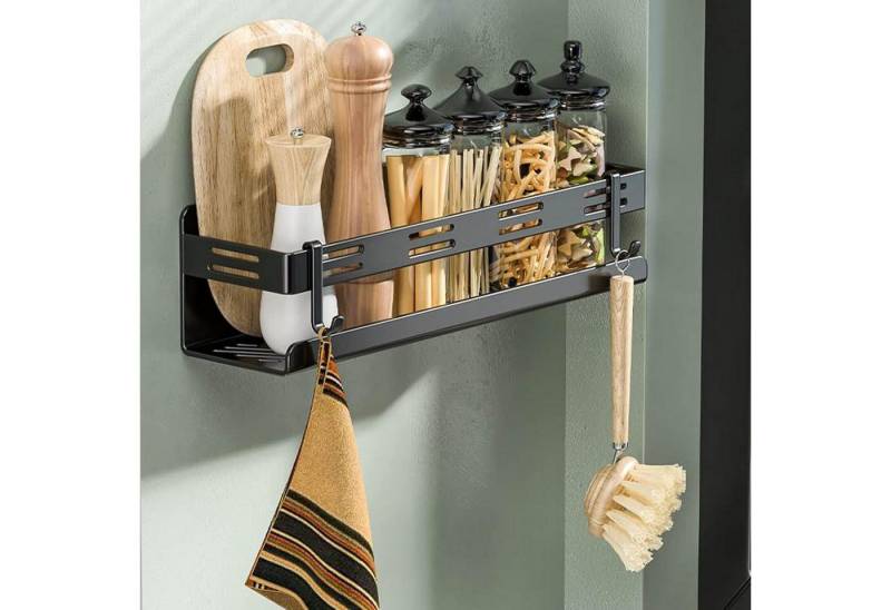 CZKDTT Gewürzregal Gewürzregal Selbstklebend Küchenregal ohne Bohren Hängend Schwarz 40cm von CZKDTT