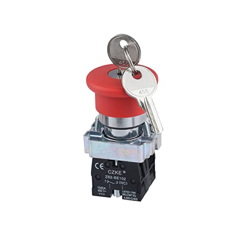LAY5-BS145 Not-Aus-Schalter mit Schlüssel, Pilzkopf, 40 mm, Druckknopfschalter, 2NO 2NC (Farbe: Rot) von CZKE