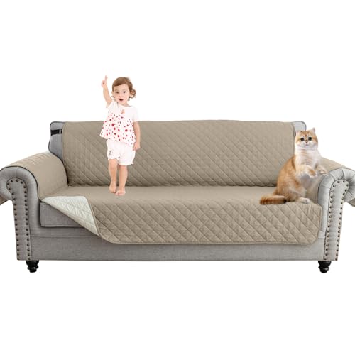 CZQGLYM Sofabezug – L-förmiger Ecksofabezug – Rückenlehne und verstellbare Gurte | Geeignet für Babys und Katzen, Hunde, Haustiere (Khaki,3 Seats) von CZQGLYM