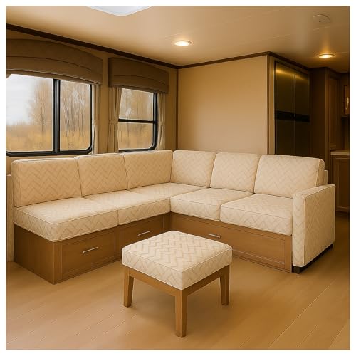 CZQGLYM Winterbezug für Camperbank Dickes Velours mit 4 Gurten - Extrem strapazierfähiger Jacquardstoff - kratzfester Sofaschutzbezug -für Sofabank Möbel Camper (Beige,W: 20-35CM,D:50-65CM) von CZQGLYM