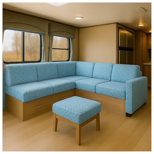 CZQGLYM Winterbezug für Camperbank Dickes Velours mit 4 Gurten - Extrem strapazierfähiger Jacquardstoff - kratzfester Sofaschutzbezug -für Sofabank Möbel Camper (Blue,W: 20-35CM,D:60-95CM) von CZQGLYM