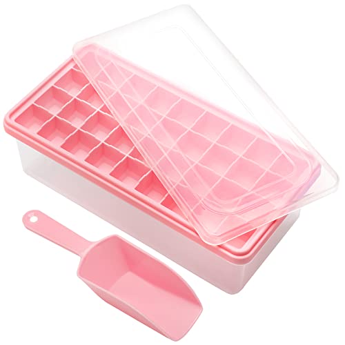 Eiswürfelform silikon in Lebensmittelqualität,Eiswürfelbehälter mit Deckel und Behälter, BPA-frei, 36-Fach,Ice Cube Tray für Gekühlte Getränke und Whisky, Mit Löffel Rose von CZWL&HG