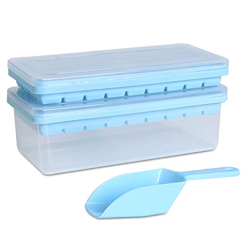 Lebensmittelqualität Silikon-Eiswürfel-Tablett mit Deckel und Aufbewahrungsbehälter für Gefrierschrank, Spill-Resistant Cover&Eimer, flexible Eiswürfel-Formen mit Eisbehälter, Scoop-Abdeckung (Blau) Lebensmittelqualität Silikon-Eiswürfel-Tablett mit Deckel und Aufbewahrungsbehälter für Gefrierschrank, Spill-Resistant Cover&Eimer, flexible Eiswürfel-Formen mit Eisbehälter, Scoop-Abdeckung (Blau) von CZWL&HG