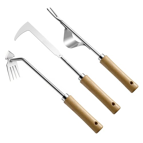 CZZXI 3-teiliges Hand-Unkraut-Werkzeug-Set – L-förmiger Crack Weeder, V-förmiges Gardenia Uprooter Tool & 4-Krallen-Unkrauthacken – Edelstahl & Buche für tiefe Wurzeln, Risse, Rasen, Garten CZZXI 3-teiliges Hand-Unkraut-Werkzeug-Set – L-förmiger Crack Weeder, V-förmiges Gardenia Uprooter Tool & 4-Krallen-Unkrauthacken – Edelstahl & Buche für tiefe Wurzeln, Risse, Rasen, Garten von CZZXI