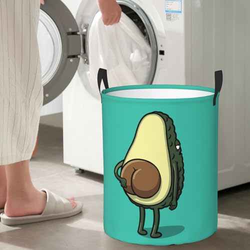 Spritzwassergeschützter und faltbarer Wäschekorb, 34 cm (Durchmesser) x 42 cm (Höhe), lustiger Cartoon-Avocado-Wäschekorb für Schlafzimmer, Badezimmer, Autos von CZZYH