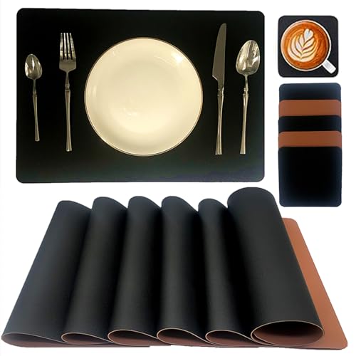 CZandCZ Tischsets Platzsets Abwaschbar 6er Set, Untersetzer, Doppelseitigen Tischsets, Lederoptik Kunstleder Wasserdicht Platzset,rutschfest Platzdeckchen für Hause Küche Restaurant,43x30cm von CZandCZ