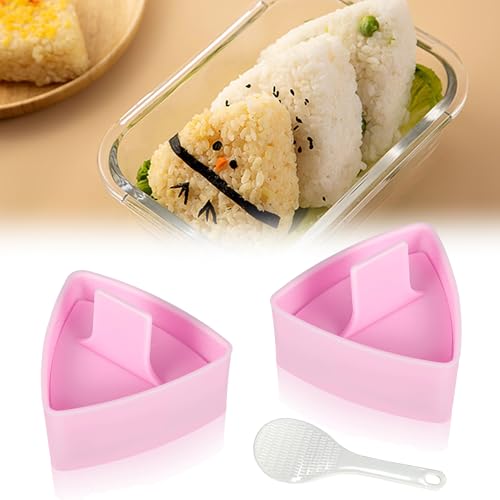 CZlinOduMMX 2 Stück Dreieckige Onigiri Form Plastik Selbstgemachte Sushi Form mit 1 Reislöffel Rosa Sushi Tools for Onigiri Dreieckige Wiederverwendbar Reiskugelform für DIY-Perfektes-Herstellungsset von CZlinOduMMX