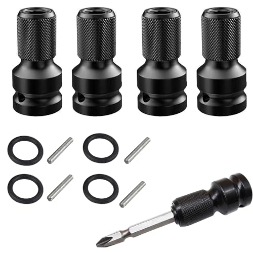 4 Stück Stecknuss Adapter 1/2 Zoll auf 1/4 Zoll, Skalierbar Schlagschrauber bit Adapter, Universal Sechskantschaft Schlagschrauber für Ratschen Schraubern Bohrmaschinen Schlagratschenschlüssel-Schwarz von CZlinOduMMX