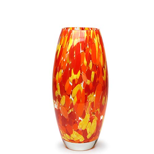 Cá d'Oro Glasvase, orange/gelb, Konfetti, mundgeblasen, Murano-Stil, Kunstglas für Blumen und Dekoration, Modell Oliva G von Cá d'Oro