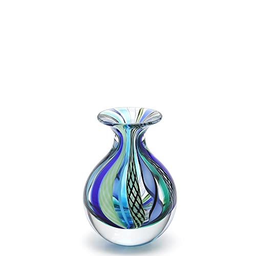 Cá d'Oro Kleine Glasvase Hippie blau/grün Stäbe mundgeblasen Murano-Stil Kunstglas - Modell Nr. 3 von Cá d'Oro